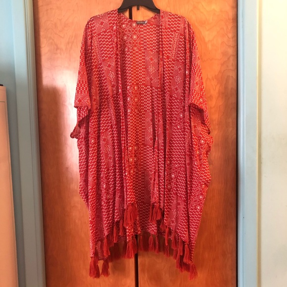 EARTHBOUND Tops - Earthbound Trading Boho Orange Tassel Kimono